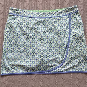 Blue Green Patterned Swim Skort with pockets